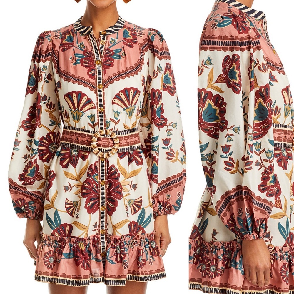 FARM Rio Riad Mini Dress in Brown Motif, size XS NWT - Picture 3 of 9